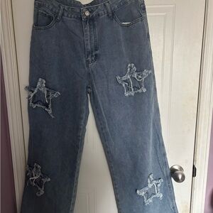 Distressed Blue Jeans with Star Patches